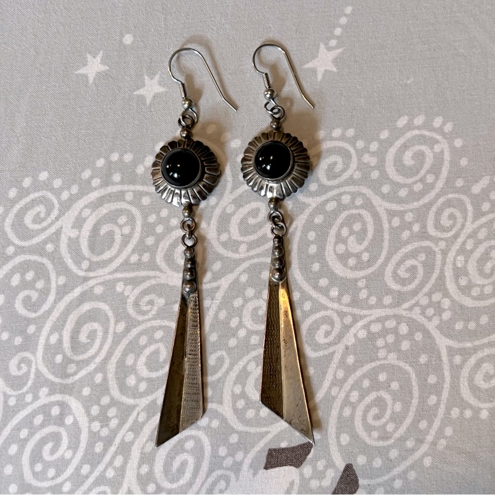 vintage sterling silver onyx dangle earrings